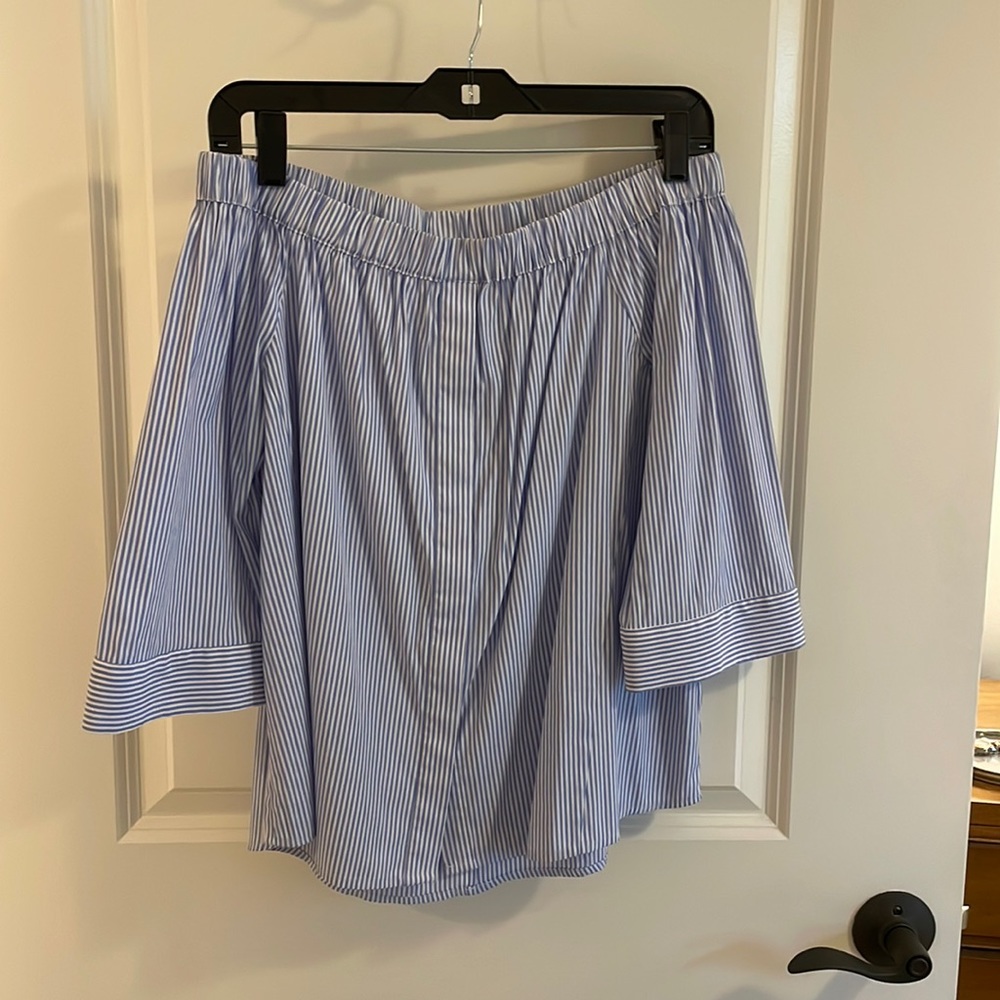 Whistles Blue and White Striped Off Shoulder Blouse